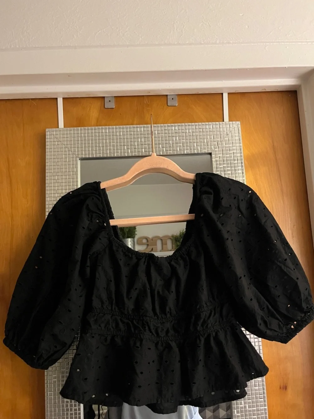 a new day Black Eyelet Puff Sleeve Top - Picture 4 of 4